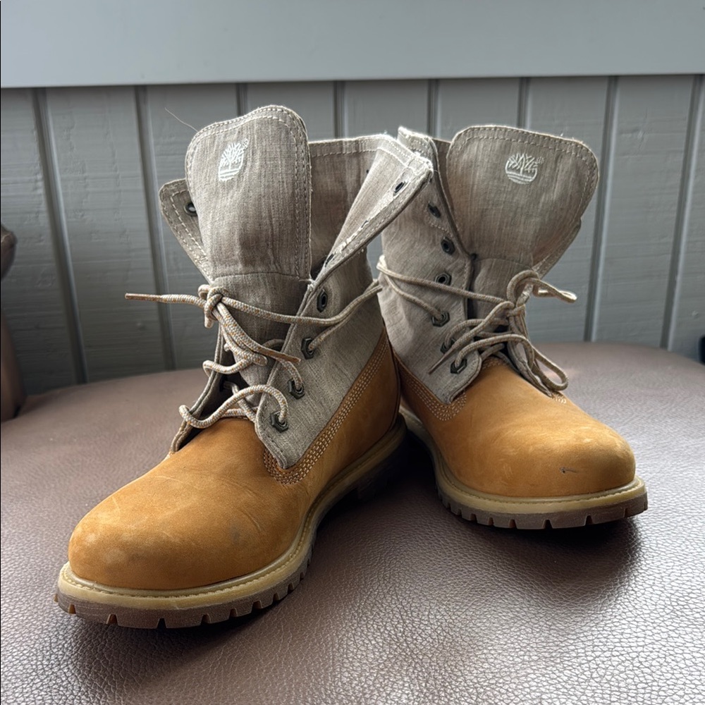 Timberland Tan and Gray Lace-Up Boots